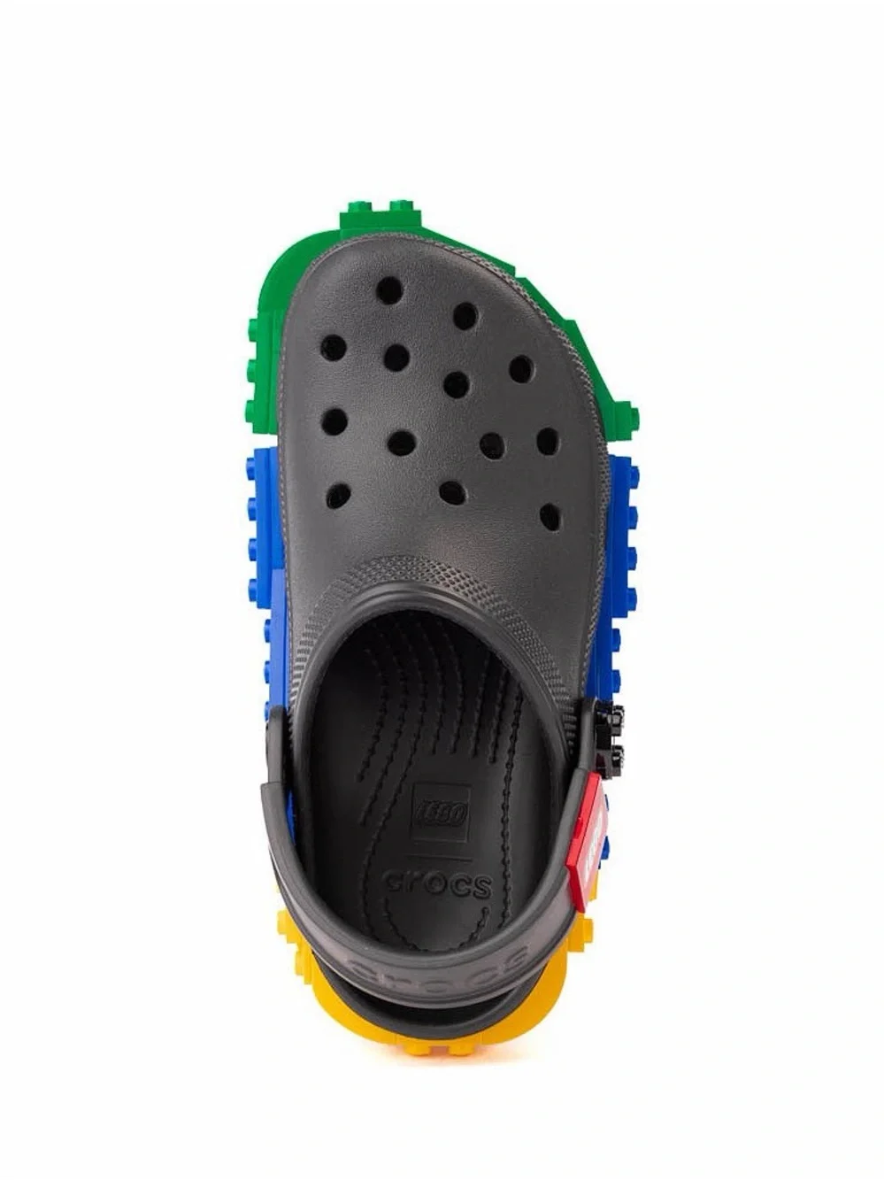 CROCS Kids' Black Clogs with Red, Yellow, Blue & Green Brick Accents